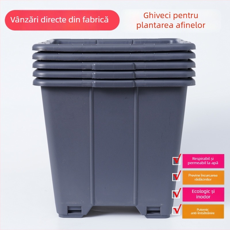 Ghiveci pentru afine, 30 L / 7 galoni, din plastic, pătrat mare, permeabil, controlul rădăcinilor
