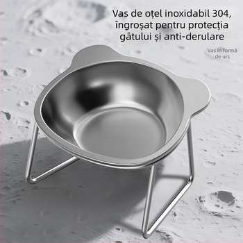 Vas de hrană pentru pisici din oțel inoxidabil, margine înclinată pentru protecția gâtului