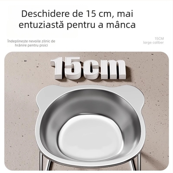 Vas de hrană pentru pisici din oțel inoxidabil, margine înclinată pentru protecția gâtului