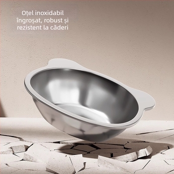 Vas de hrană pentru pisici din oțel inoxidabil, margine înclinată pentru protecția gâtului