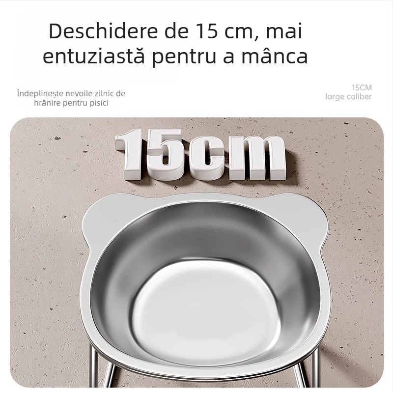 Vas de hrană pentru pisici din oțel inoxidabil, margine înclinată pentru protecția gâtului