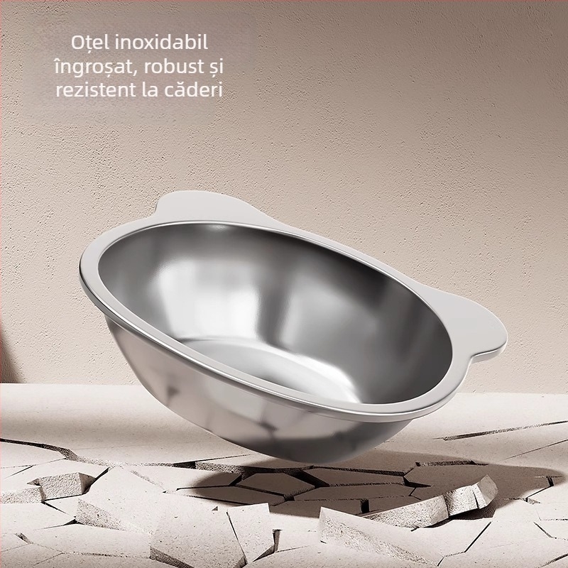 Vas de hrană pentru pisici din oțel inoxidabil, margine înclinată pentru protecția gâtului
