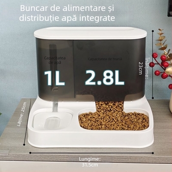 Distribuitor automat de hrană și apă pentru pisici, cu capacitate mare, flux continuu de apă, design pentru gură uscată, material PP, Sheng Lun Pet