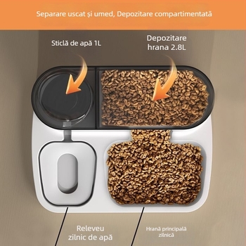 Distribuitor automat de hrană și apă pentru pisici, cu capacitate mare, flux continuu de apă, design pentru gură uscată, material PP, Sheng Lun Pet