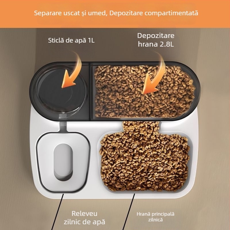 Distribuitor automat de hrană și apă pentru pisici, cu capacitate mare, flux continuu de apă, design pentru gură uscată, material PP, Sheng Lun Pet