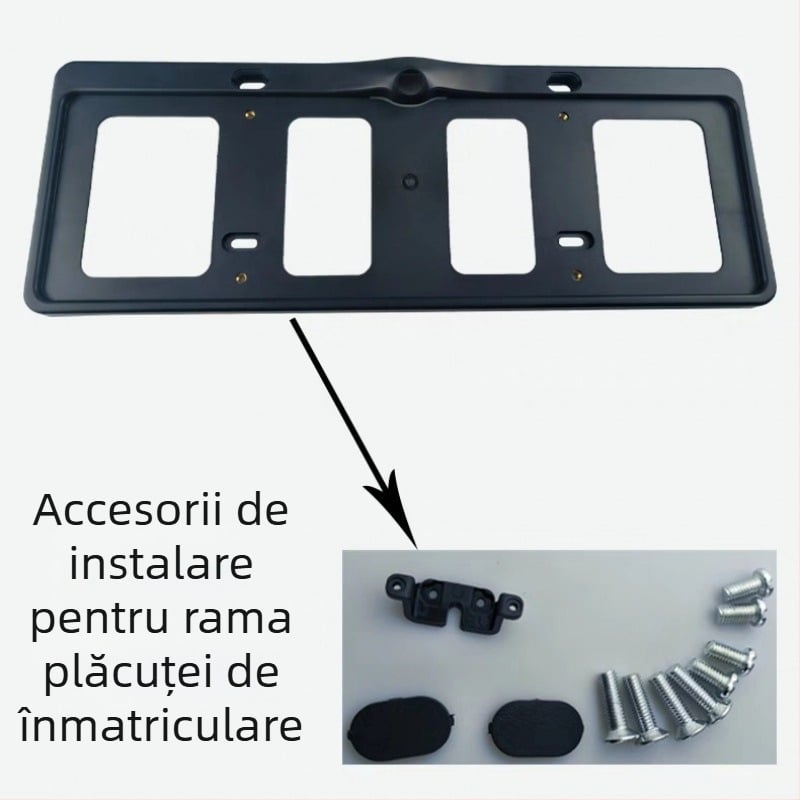 Ramă pentru plăcuța de înmatriculare, vizualizare frontală 360°, universală, fără găuri, suport pentru cameră cu unghi larg