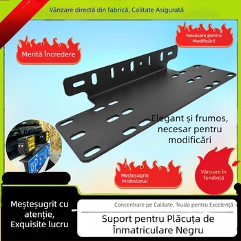 Suport universal pentru plăcuța de înmatriculare, construcție din fier, montaj pe bara frontală pentru LED spot extern 12V/24V
