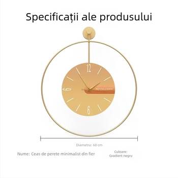 Ceas de perete cu carcasă metalică circulară, alimentat cu baterie, mișcare a secundelor cu sweep, cu o singură față, impermeabil.