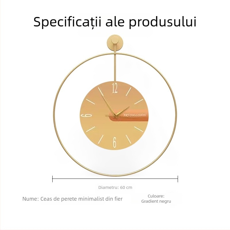 Ceas de perete cu carcasă metalică circulară, alimentat cu baterie, mișcare a secundelor cu sweep, cu o singură față, impermeabil.