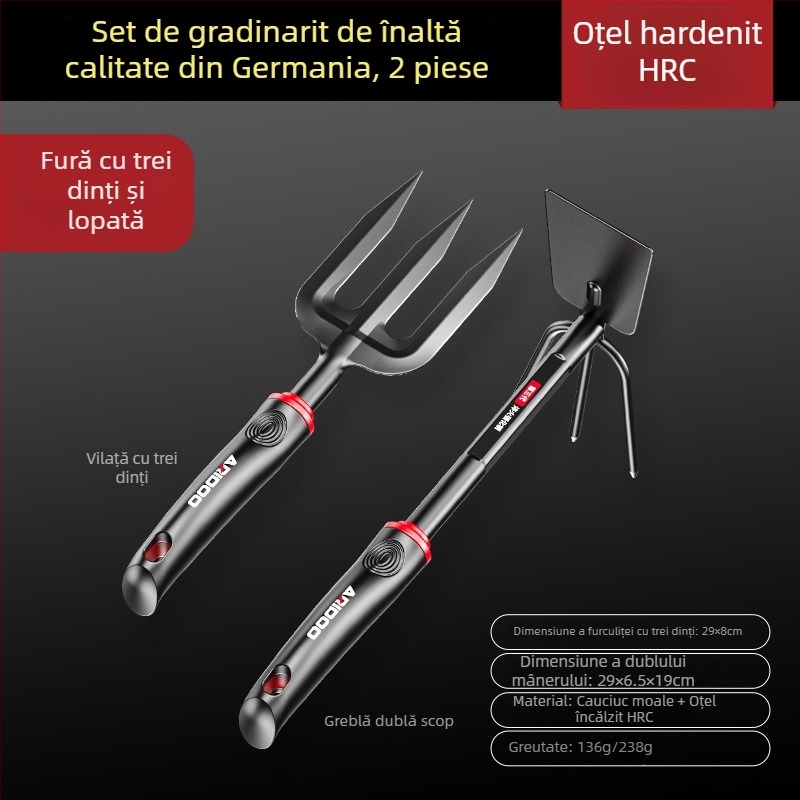 Airuidun Set de unelte de grădină – trei piese, pentru plantarea florilor și legumelor, săpatul și afânarea solului, potrivit pentru ghivece