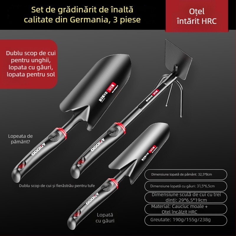 Airuidun Set de unelte de grădină – trei piese, pentru plantarea florilor și legumelor, săpatul și afânarea solului, potrivit pentru ghivece