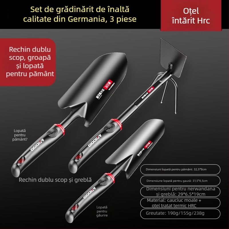 Airuidun Lopată de grădină — set de trei piese pentru plantarea florilor, sădirea legumelor, afânarea solului și îndepărtarea buruienilor