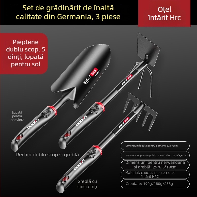 Airuidun Lopată de grădină — set de trei piese pentru plantarea florilor, sădirea legumelor, afânarea solului și îndepărtarea buruienilor