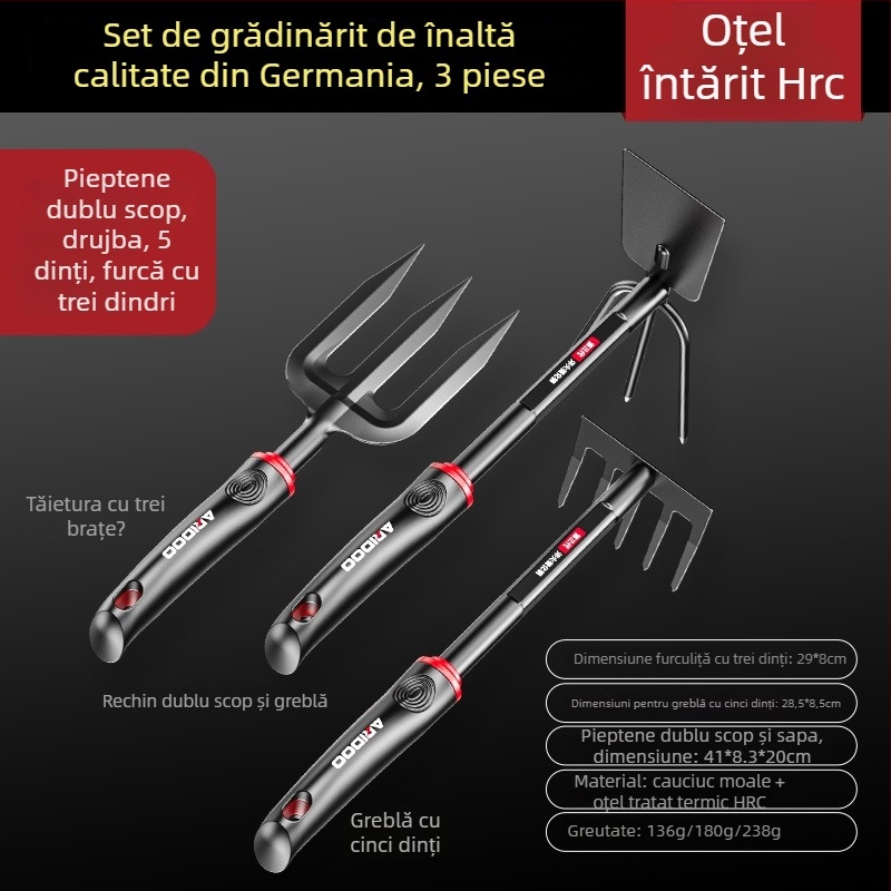 Airuidun Lopată de grădină — set de trei piese pentru plantarea florilor, sădirea legumelor, afânarea solului și îndepărtarea buruienilor