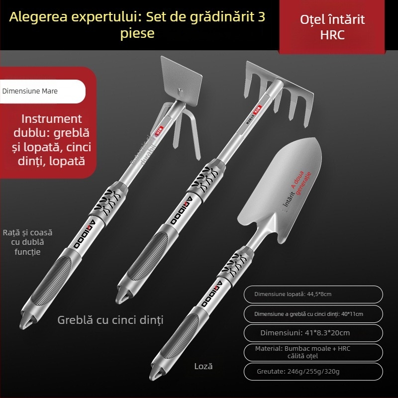 Airuidun Lopată de grădină — set de trei piese pentru plantarea florilor, sădirea legumelor, afânarea solului și îndepărtarea buruienilor