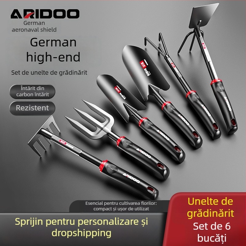 Airuidun Set de trei unelte de grădinărit pentru plantarea florilor și legumelor, săpare și afânarea solului