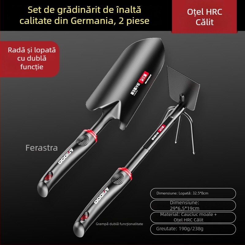 Airuidun Set de trei unelte de grădinărit pentru plantarea florilor și legumelor, săpare și afânarea solului