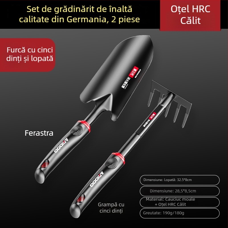 Airuidun Set de trei unelte de grădinărit pentru plantarea florilor și legumelor, săpare și afânarea solului