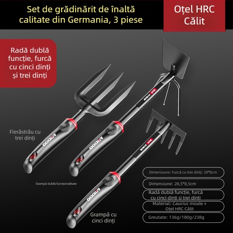 Airuidun Set de trei unelte de grădinărit pentru plantarea florilor și legumelor, săpare și afânarea solului