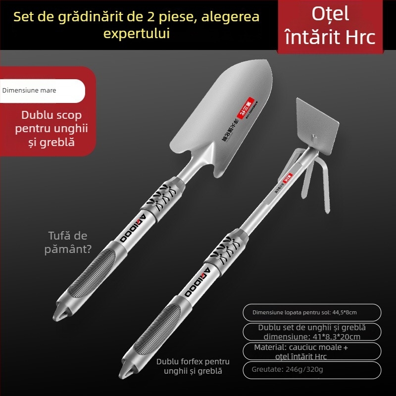 Airuidun Set de trei unelte de grădinărit pentru plantarea florilor și legumelor, săpare și afânarea solului