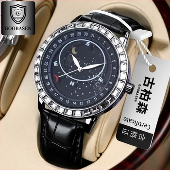 Ceas bărbătesc quartz cu indicatori luminoși, rezistent la apă 30M, carcasă din aliaj, curea din piele naturală, coroană spirală