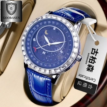 Ceas bărbătesc quartz cu indicatori luminoși, rezistent la apă 30M, carcasă din aliaj, curea din piele naturală, coroană spirală