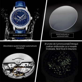 Ceas bărbătesc quartz cu indicatori luminoși, rezistent la apă 30M, carcasă din aliaj, curea din piele naturală, coroană spirală