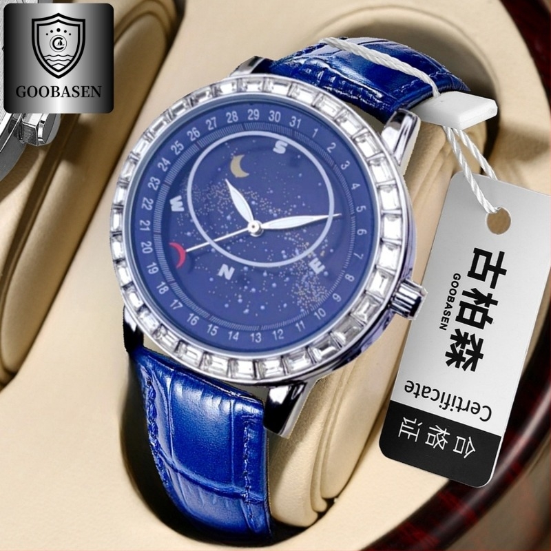 Ceas bărbătesc quartz cu indicatori luminoși, rezistent la apă 30M, carcasă din aliaj, curea din piele naturală, coroană spirală