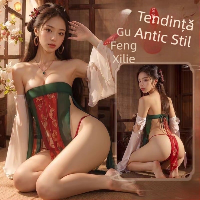 Set Hanfu din dantelă cu top tub și fustă; țesătură subțire, 70–80% poliester, lansare vară 2024