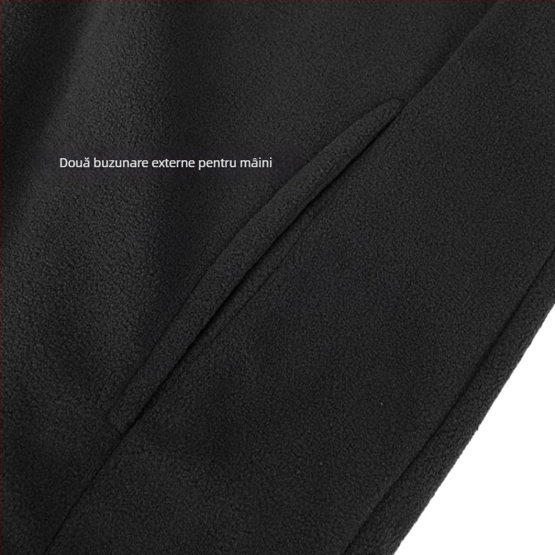 Jachetă fleece cu glugă, model dungat, țesătură din bumbac, căptușeală poliester