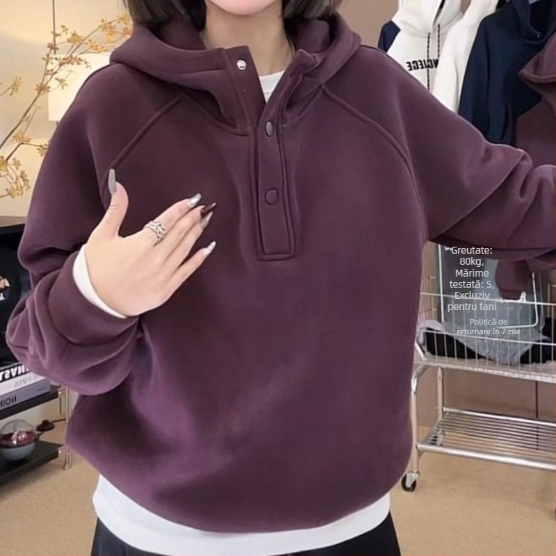 Hanorac de fleece cu glugă, material modal, șnur de reglare, lungime ultra-scurtă