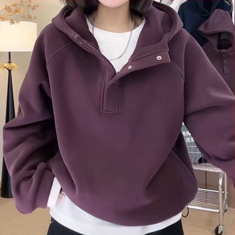 Hanorac de fleece cu glugă, material modal, șnur de reglare, lungime ultra-scurtă