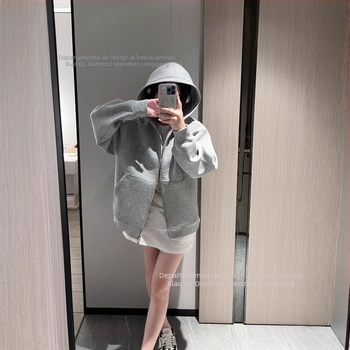 Hanorac lejer pentru femei din Space Cotton, cu aplicație 3D în litere, fermoar, mâneci lungi, iarna 2024