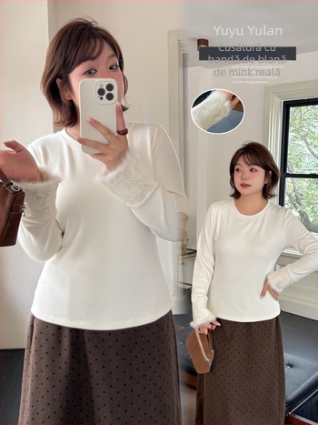 Pulover tricotat cu guler rotund, patchwork din bumbac-elastan, mâneci lungi, lungime normală