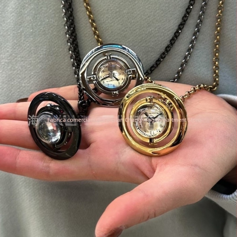 Colier cu ceas de buzunar Saturn – Afișaj analog (indicator + cifre), Mișcare: Electronică, Origine mișcare: Elveția, Coroană spirală, Cadran rotund