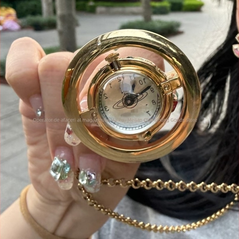 Colier cu ceas de buzunar Saturn – Afișaj analog (indicator + cifre), Mișcare: Electronică, Origine mișcare: Elveția, Coroană spirală, Cadran rotund