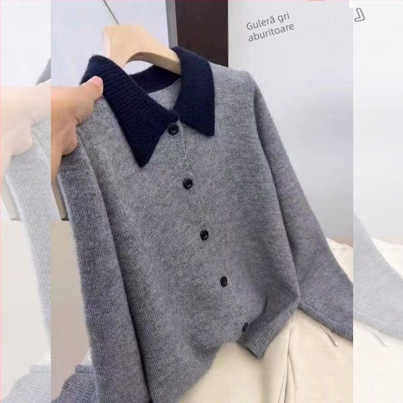 Cardigan tricotat din Chenille pentru femei, guler polo, fără mâneci, conținut Spandex, Primăvara 2025