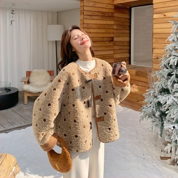 Nothing jachetă reversibilă din velur și lână de miel pentru femei, iarnă, scurtă, cu guler lotus