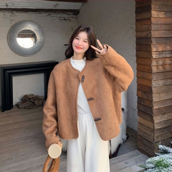 Nothing jachetă reversibilă din velur și lână de miel pentru femei, iarnă, scurtă, cu guler lotus