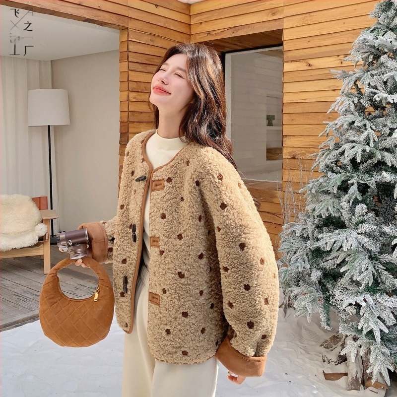 Nothing jachetă reversibilă din velur și lână de miel pentru femei, iarnă, scurtă, cu guler lotus