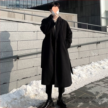 Palton bărbați din cașmir, stil coreean, croială slim, grosime mare, nasturi simpli, guler de sacou