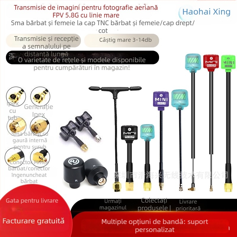 Antena FPV pentru dronă – câștig mare la 5,8 GHz pentru transmisie HD a imaginilor, design Pagoda Mushroom-Head