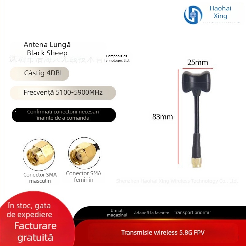 Antena FPV pentru dronă – câștig mare la 5,8 GHz pentru transmisie HD a imaginilor, design Pagoda Mushroom-Head