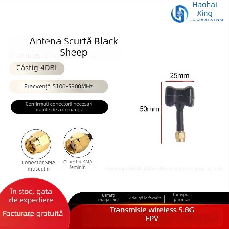 Antena FPV pentru dronă – câștig mare la 5,8 GHz pentru transmisie HD a imaginilor, design Pagoda Mushroom-Head