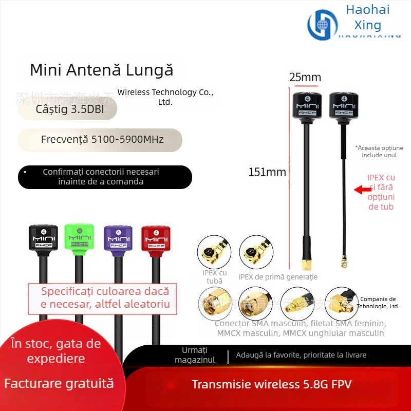 Antena FPV pentru dronă – câștig mare la 5,8 GHz pentru transmisie HD a imaginilor, design Pagoda Mushroom-Head
