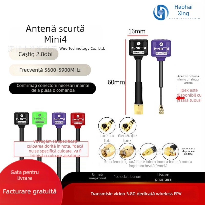 Antena FPV pentru dronă – câștig mare la 5,8 GHz pentru transmisie HD a imaginilor, design Pagoda Mushroom-Head