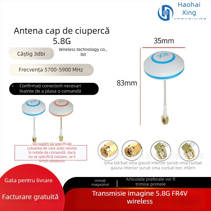 Antena FPV pentru dronă – câștig mare la 5,8 GHz pentru transmisie HD a imaginilor, design Pagoda Mushroom-Head