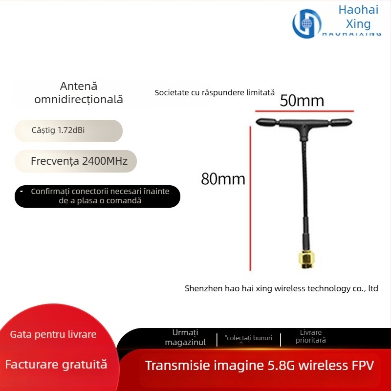 Antena FPV pentru dronă – câștig mare la 5,8 GHz pentru transmisie HD a imaginilor, design Pagoda Mushroom-Head