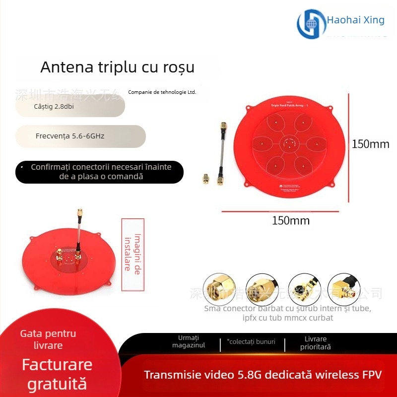 Antena FPV pentru dronă – câștig mare la 5,8 GHz pentru transmisie HD a imaginilor, design Pagoda Mushroom-Head