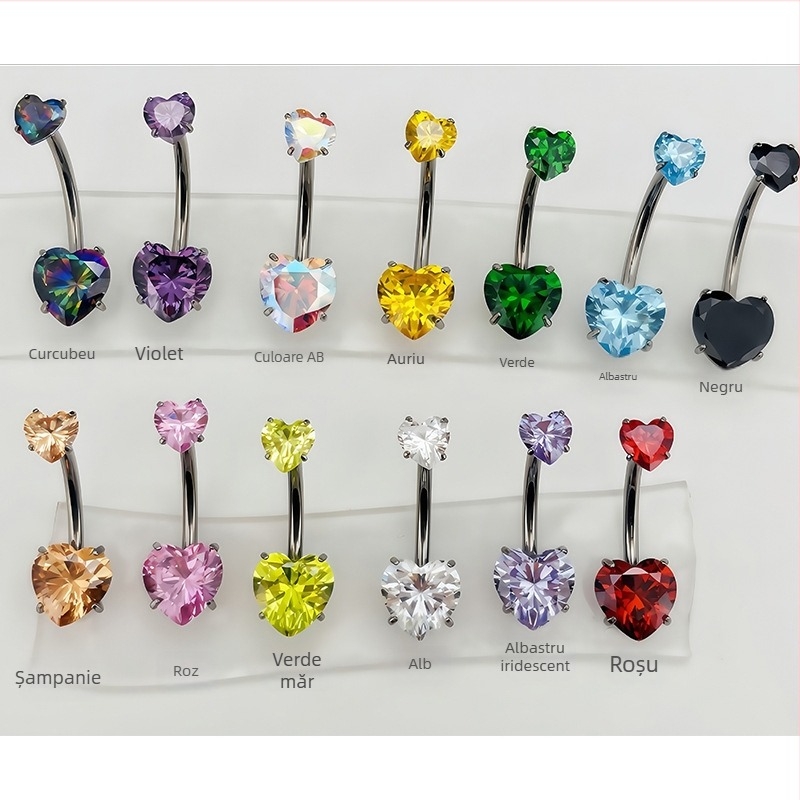 Inel ombilical din aliaj de titan, piercing pentru corp, cu zirconiu, F136 titan
